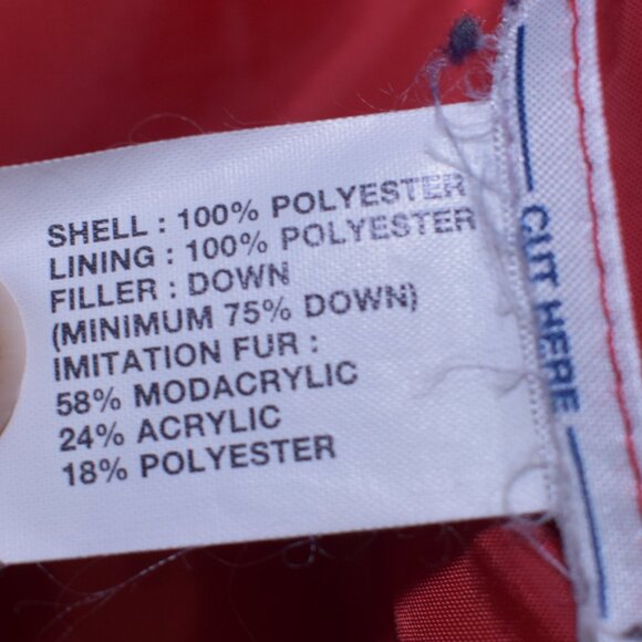 Gap Womens Puffer Vest Size Medium Red Faux Fur Hood Down Imitation - Picture 3 of 9